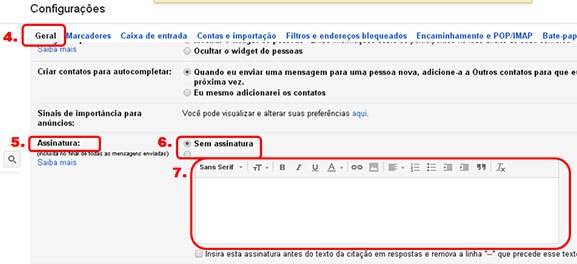 Campo para colocar assinatura de email no Gmail