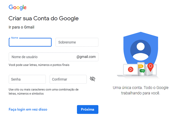 Criar Gmail conta passo 002