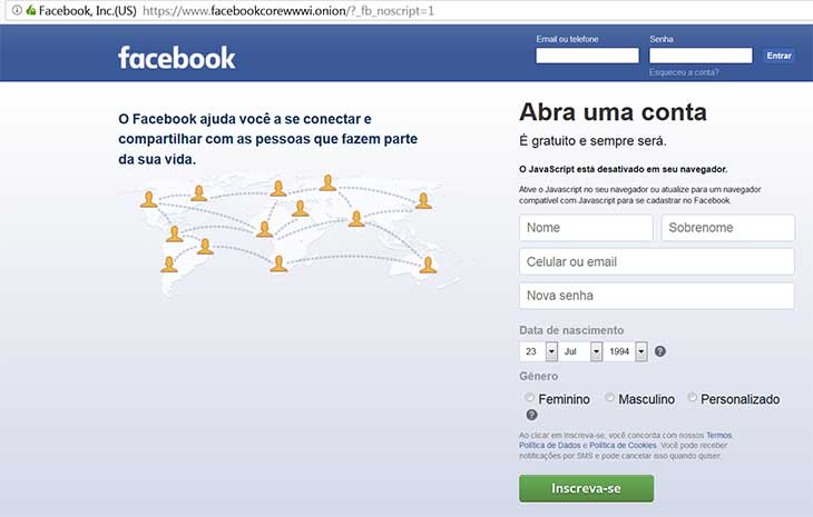 Facebook entrar deep web site