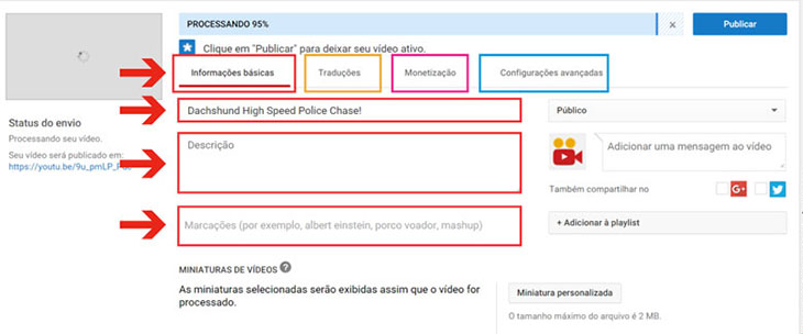 Publicar vídeo no Youtube passo 05